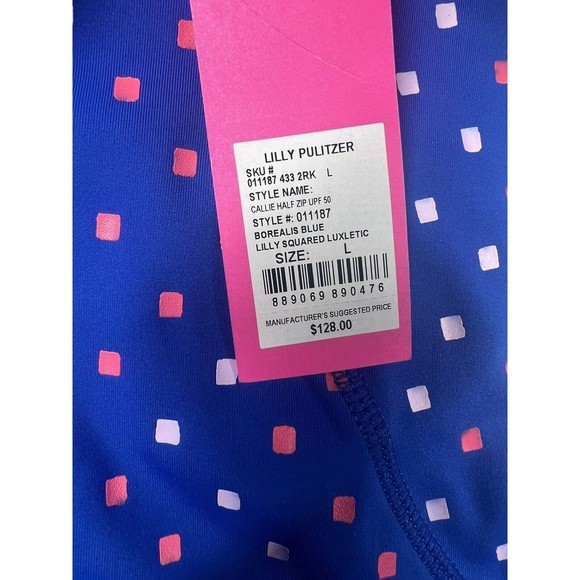 NWT Lilly Pulitzer LUXLETIC Callie Half-Zip Top Borealis Blue Squared NWT Large - Picture 3 of 8